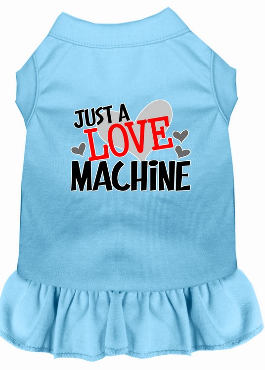 Love Machine Screen Print Dog Dress Baby Blue XS